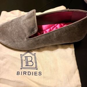 Birdies Starling Velvet Flat Loafers 8 Slip On Comfort Flat Shoes Stone Silver